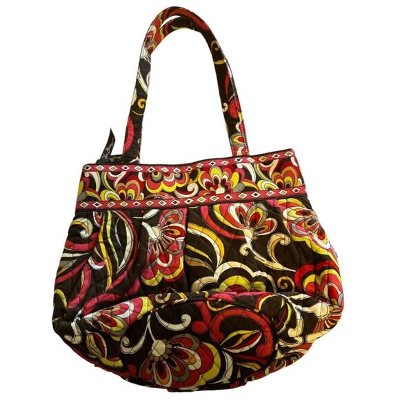 Retired Brown Yellow Red Floral Vera Bradley Pucini Handbag Purse HOBO Bag NWOT - Picture 1 of 12